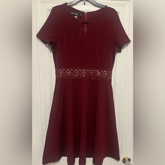 Owin Burgundy Fit & Flare Knee Length Party Dress - NWT - Size M - Picture 2 of 12